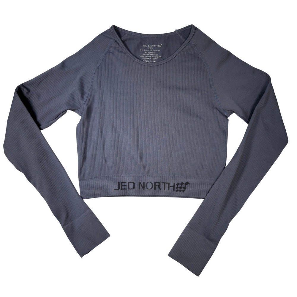 Jed North Womens XS/S Ribbed Seamless Long Sleeve Crop Top Gray Activewear Gym